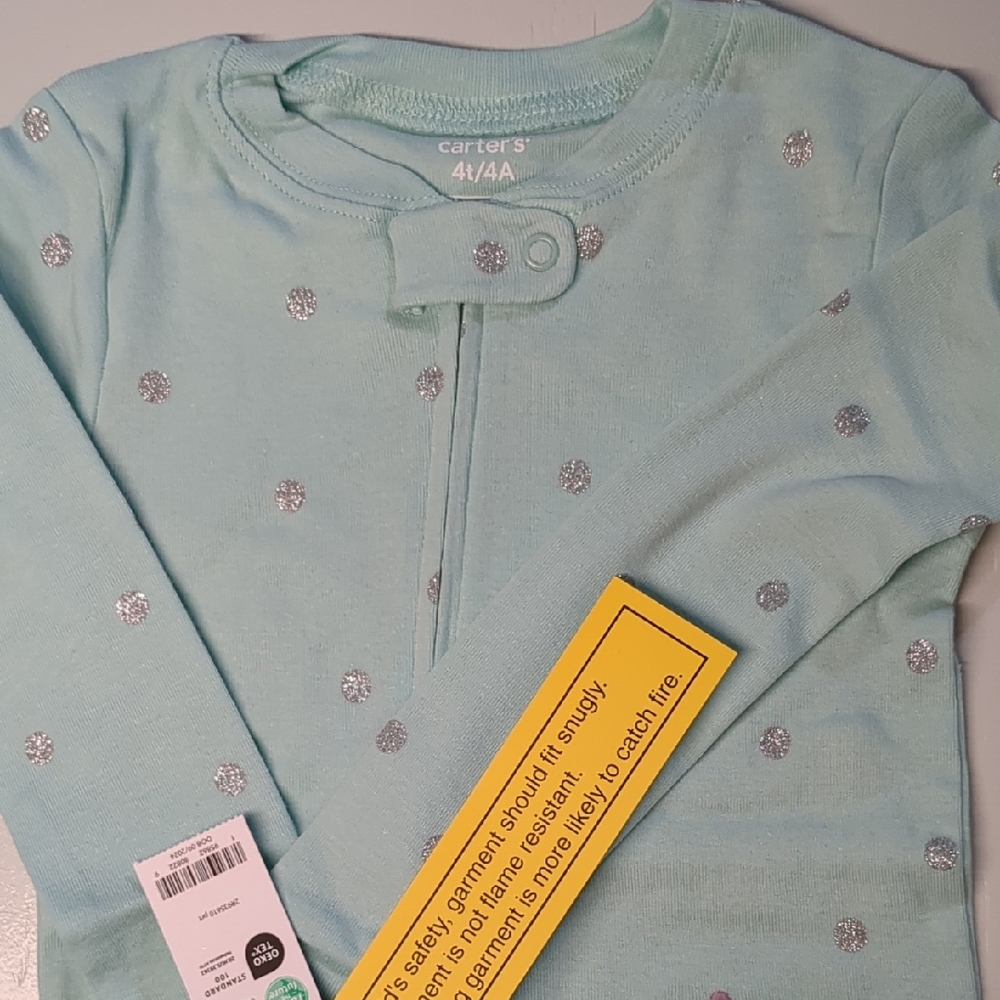 NWT 4T Carter's Aqua Long Sleeve Cotton Pjs with Silver Dots